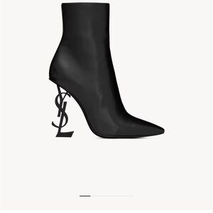 Yves Saint Laurent Sleek Black Logo Heel Boots